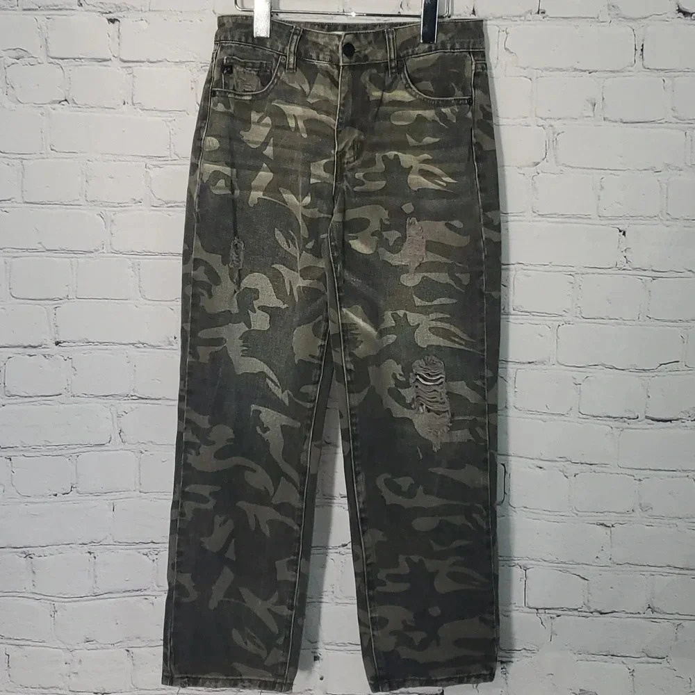 KanCan‎ Green Camouflage Distressed Jeans 5/26